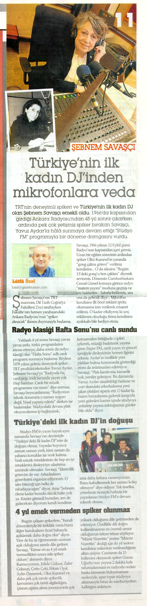  Sebnem SAVASÇI, Vatan Pazar,  3 Nisan 2011